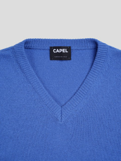 Pull Lambswool Como Col V Bleu Capel Grande Taille  homme grande taille - Capelstore