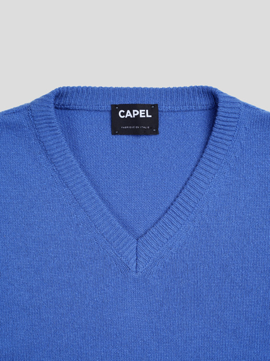Pull Lambswool Como Col V Bleu Capel Grande Taille homme grande taille - Capelstore