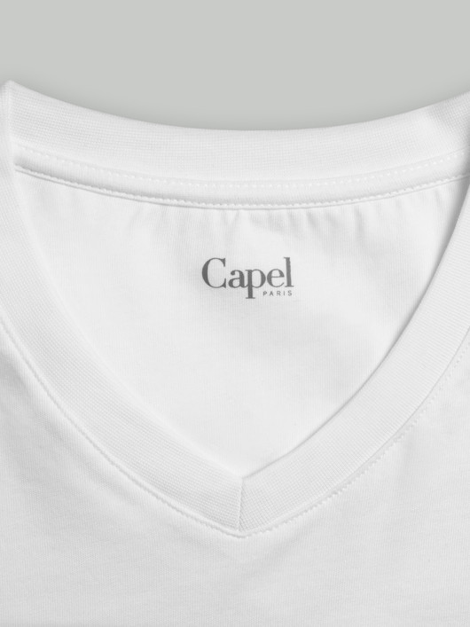 Tee-shirt Louis Col V Blanc Capel Grande Taille  homme grande taille - Capelstore