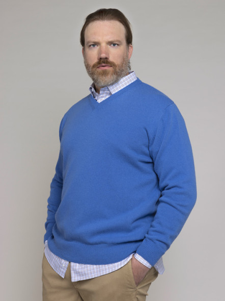 Pull Lambswool Como Col V Bleu Capel Grande Taille