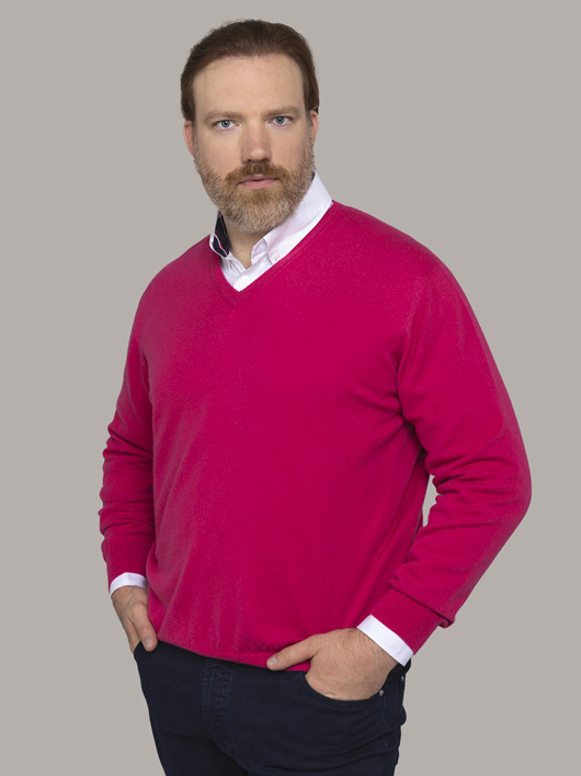 Pull Cachemire Enzo Framboise Capel Grande Taille homme grande taille - Capelstore