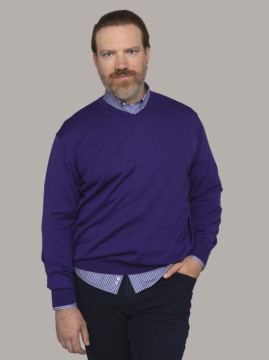 Pull Homme Vedoneire Violet – Col V, 100% Laine, Taille M, Excellent état