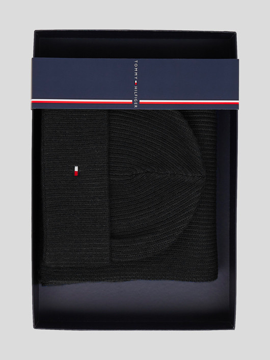 Coffret Echarpe & Bonnet Noirs Tommy Hilfiger homme grande taille - Capelstore