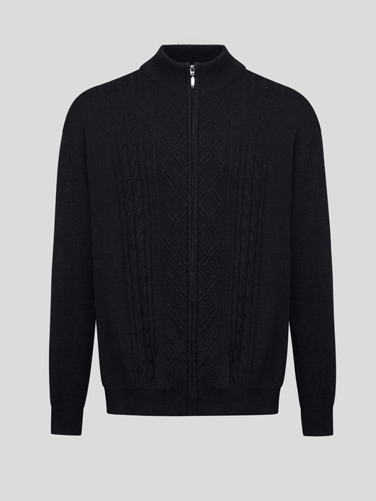 Cardigan Noir Torsades Zippe Capel Grande Taille  homme grande taille - Capelstore