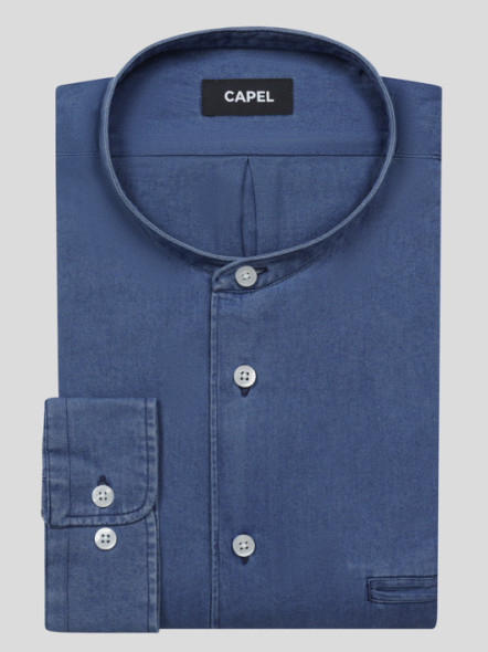 Chemise Denim Col Mao Capel Grande Taille