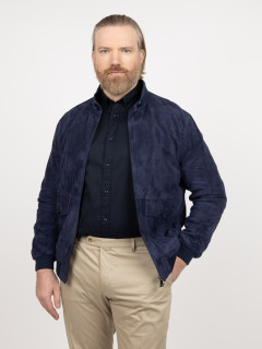 Blouson Cuir Uni Indigo Capel Grande Taille bleu indigo homme grande taille - Capelstore