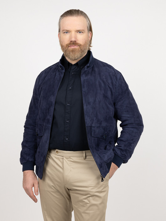 Blouson Cuir Uni Indigo Capel Grande Taille bleu indigo homme grande taille - Capelstore