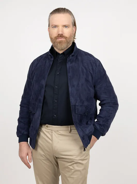 Blouson Cuir Uni Indigo Capel Grande Taille bleu indigo homme grande taille - Capelstore