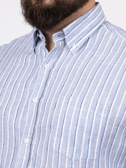 Chemise Rayée Lin Paul & Shark Grande Taille marine homme grande taille - Capelstore