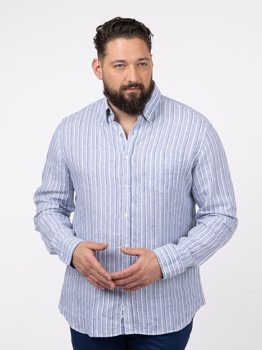 Chemise RayÃ©e Lin Paul & Shark Grande Taille marine homme grande taille - Capelstore