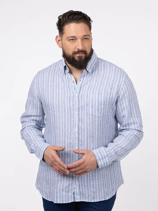 Chemise RayÃ©e Lin Paul & Shark Grande Taille marine homme grande taille - Capelstore