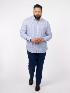 Chemise RayÃ©e Lin Paul & Shark Grande Taille marine homme grande taille - Capelstore