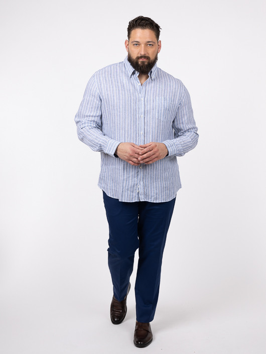 Chemise Rayée Lin Paul & Shark Grande Taille marine homme grande taille - Capelstore