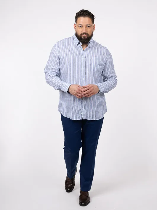 Chemise RayÃ©e Lin Paul & Shark Grande Taille marine homme grande taille - Capelstore