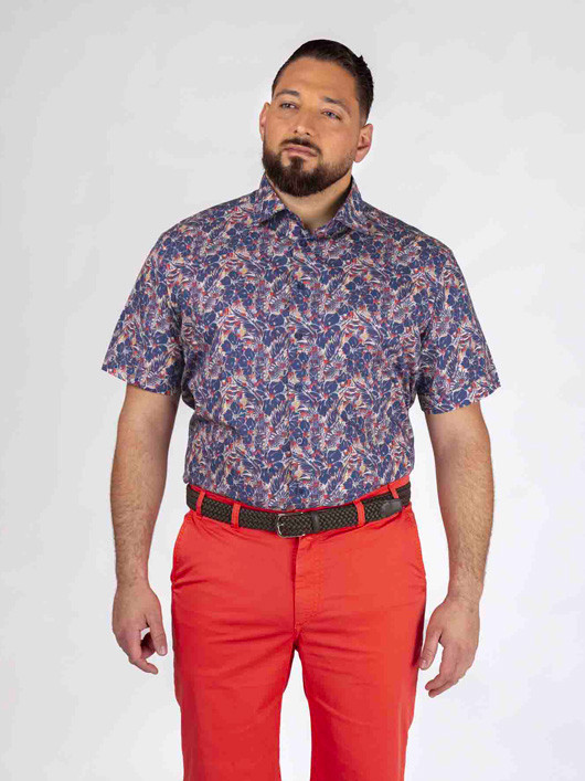 Chemisette Tom Fleurs De Tiare Capel Grande Taille marine/corail homme grande taille - Capelstore