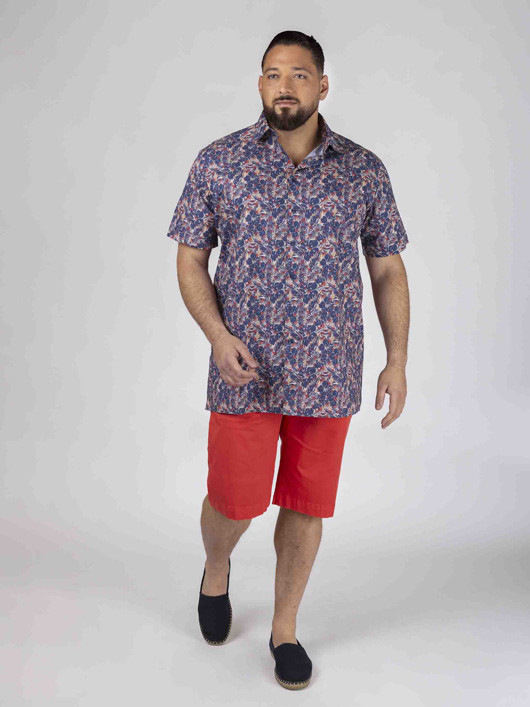 Chemisette Tom Fleurs De Tiare Capel Grande Taille marine/corail homme grande taille - Capelstore