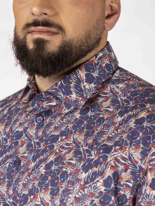 Chemisette Tom Fleurs De Tiare Capel Grande Taille marine/corail homme grande taille - Capelstore