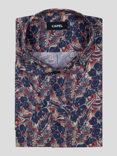 Chemisette Tom Fleurs De Tiare Capel Grande Taille marine/corail homme grande taille - Capelstore