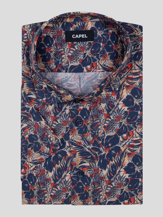 Chemisette Tom Fleurs De Tiare Capel Grande Taille marine/corail homme grande taille - Capelstore