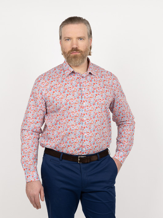 Chemise Tissu Liberty Gianni Fleurs Capel Grande Taille bleu/rouge/orange homme grande taille - Capelstore