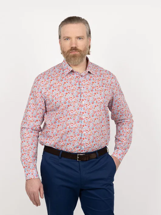 Chemise Tissu Liberty Gianni Fleurs Capel Grande Taille bleu/rouge/orange homme grande taille - Capelstore