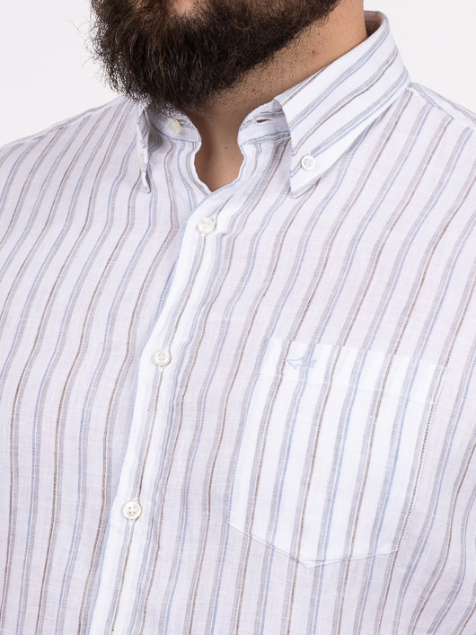 Chemisette Lin RayÃ©e Paul & shark Grande Taille blanc/beige/bleu homme grande taille - Capelstore