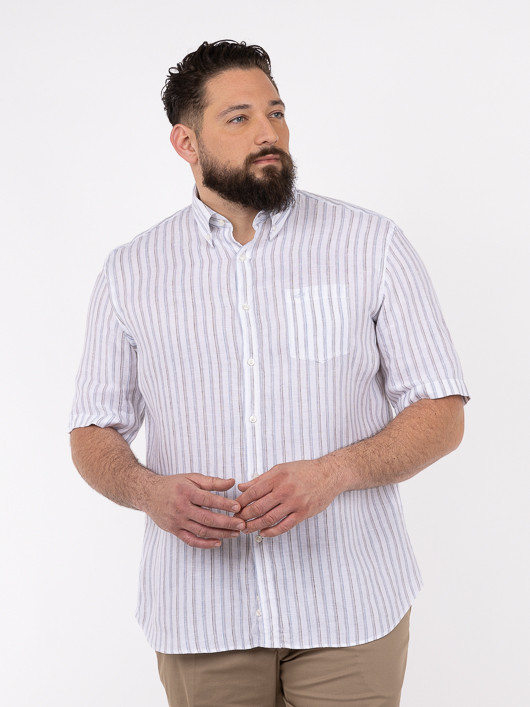 Chemisette Lin RayÃ©e Paul & shark Grande Taille blanc/beige/bleu homme grande taille - Capelstore