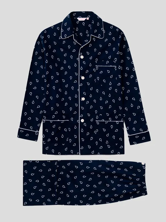 Pyjama Petites Feuilles Derek Rose Grande Taille marine homme grande taille - Capelstore