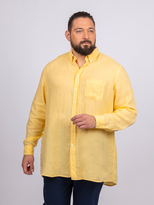 Chemise Homme Moutarde à Manches Courtes en Coton Texturé