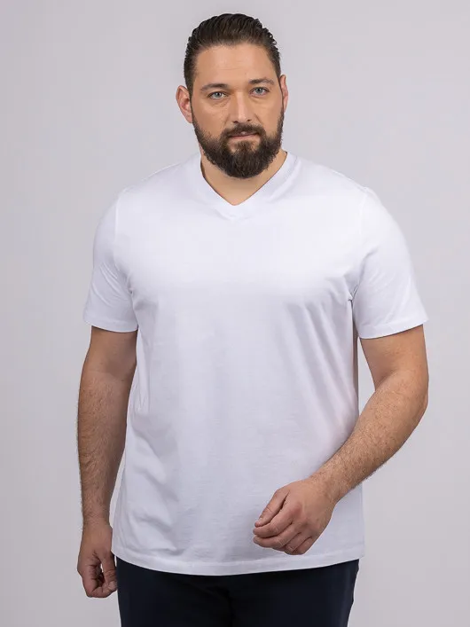 Tee-shirt Louis Col V Blanc Capel Grande Taille  homme grande taille - Capelstore