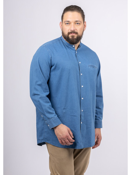 Chemise Denim Col Mao Capel Grande Taille