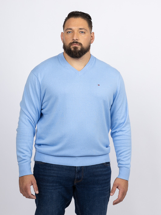 Pull Col V Bleu Tommy Hilfiger Grande Taille bleu homme grande taille - Capelstore