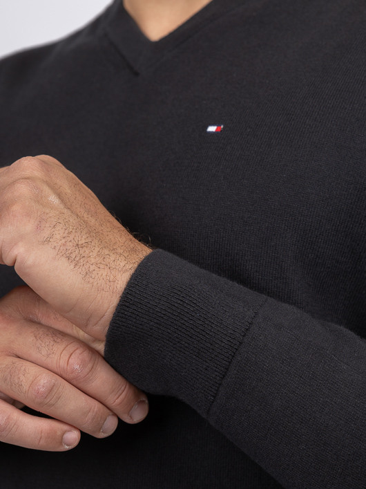 Pull Col V Noir Tommy Hilfiger Grande Taille noir homme grande taille - Capelstore