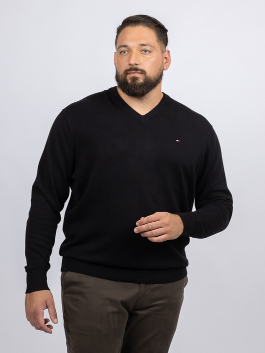 Pull Col V Noir Tommy Hilfiger Grande Taille noir homme grande taille - Capelstore