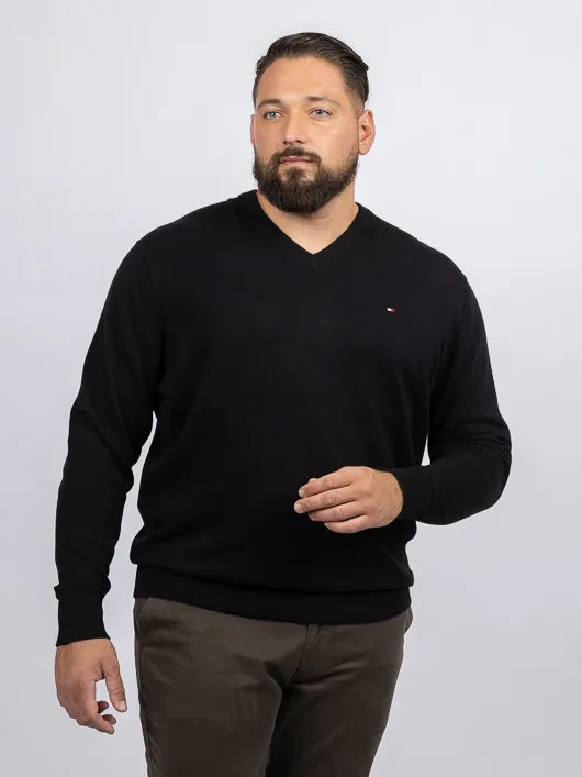 Pull Col V Noir Tommy Hilfiger Grande Taille noir homme grande taille - Capelstore