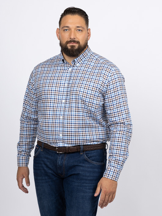 Chemise Carreaux Ralph/leo Capel Grande Taille blanc/marine/marron homme grande taille - Capelstore