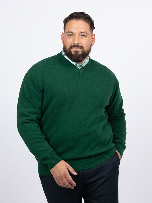 Pull Como Col V Lambswool Capel Grande Taille vert sapin homme grande taille - Capelstore