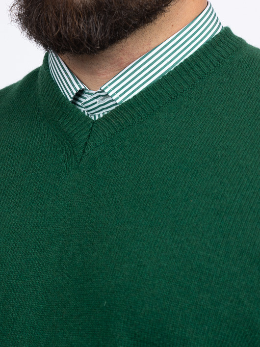 Pull Como Col V Lambswool Capel Grande Taille vert sapin homme grande taille - Capelstore