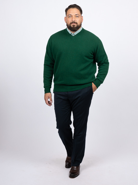 Pull Como Col V Lambswool Capel Grande Taille vert sapin homme grande taille - Capelstore