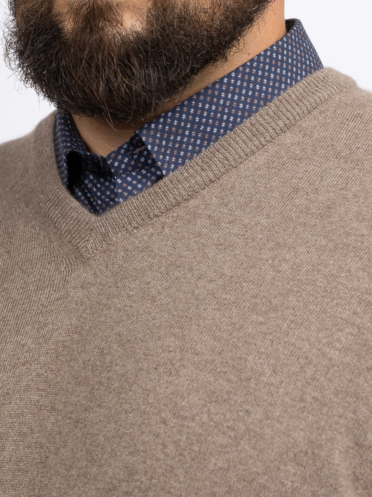 Pull Cachemire Enzo V Marron Glace Capel Grande Taille marron homme grande taille - Capelstore
