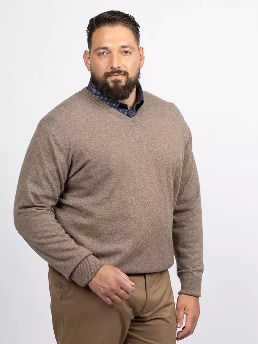 Pull Cachemire Enzo V Marron Glace Capel Grande Taille marron homme grande taille Capelstore