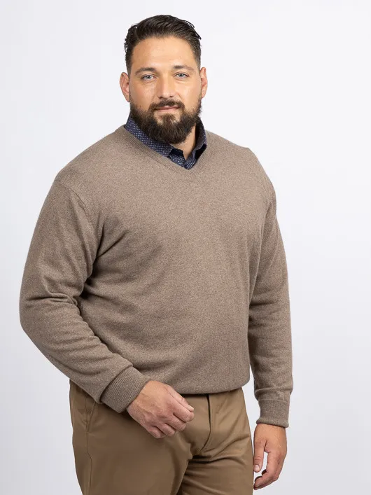 Pull Cachemire Enzo V Marron Glace Capel Grande Taille marron homme grande taille - Capelstore