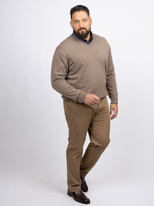 Pull Cachemire Enzo V Marron Glace Capel Grande Taille marron homme grande taille - Capelstore