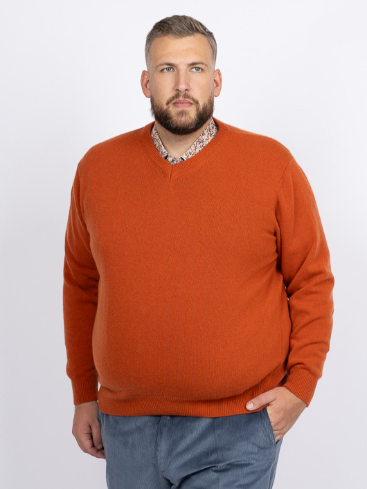 Pull Como Col V Orange Capel Grande Taille orange brule homme grande taille - Capelstore