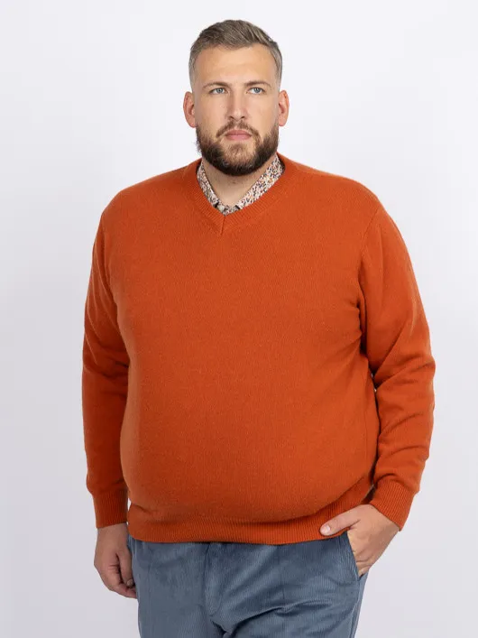 Pull Como Col V Orange Capel Grande Taille orange brule homme grande taille - Capelstore