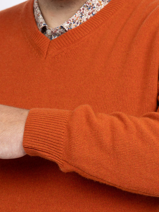 Pull Como Col V Orange Capel Grande Taille orange brule homme grande taille - Capelstore