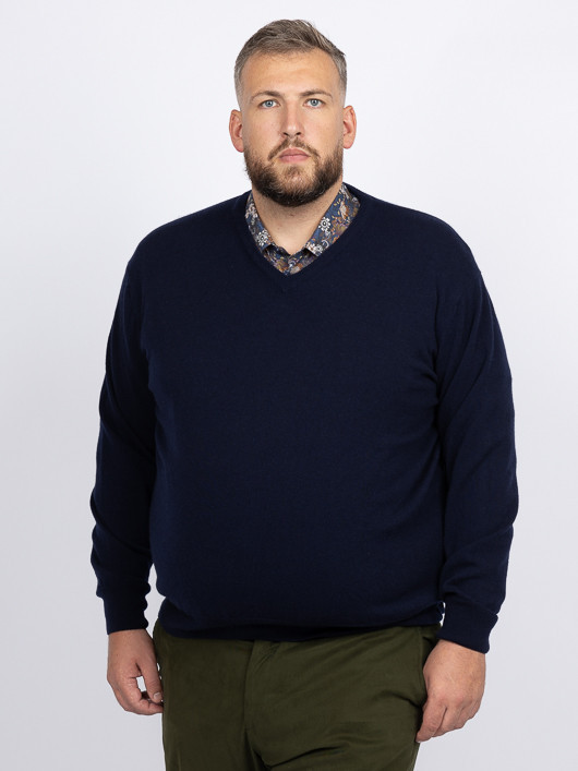 Pull Cachemire Enzo V Marine Capel Grande Taille  homme grande taille - Capelstore