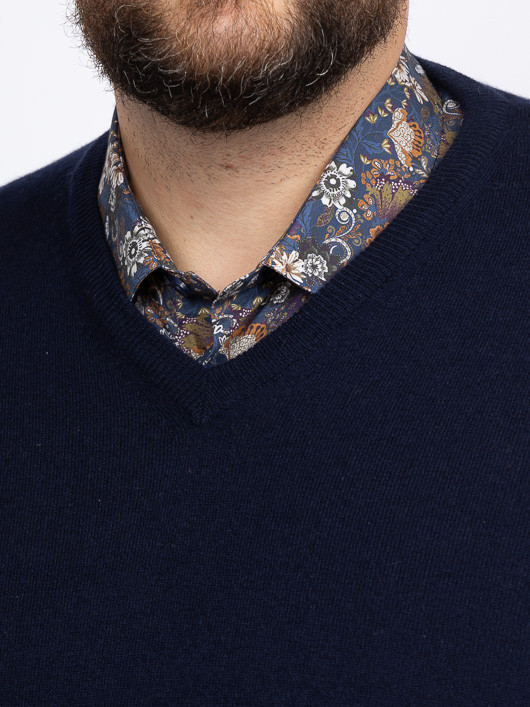 Pull Cachemire Enzo V Marine Capel Grande Taille homme grande taille - Capelstore