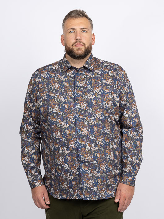 Chemise Gianni/leo Fleurs Capel Grande Taille marine/beige/ocre homme grande taille - Capelstore