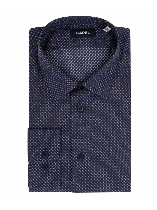 Chemise Motif Puzzle Gianni Capel Grande Taille marine/marron/beige homme grande taille - Capelstore